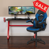 Flash Furniture BLN-X10RSG1030-BL-GG Red Gaming Desk and Blue/Black Racing Chair Set with Cup Holder and Headphone Hook